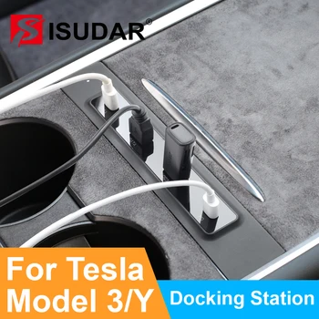ISUDAR USB-концентратор для 2021 Tesla Модель 3 Модель Y USB-Разветвитель Док-станция Удлинитель Быстрая Зарядка Данных Type-C PD QC Для мобильных устройств