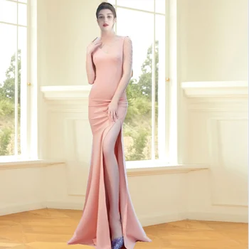 Вечернее платье Для женщин, Классическое расшитое бисером Бальное платье-русалка с V-образным вырезом, Женское Коктейльное платье для вечеринки, Элегантное бальное платье Макси Розового цвета с боковыми накладками
