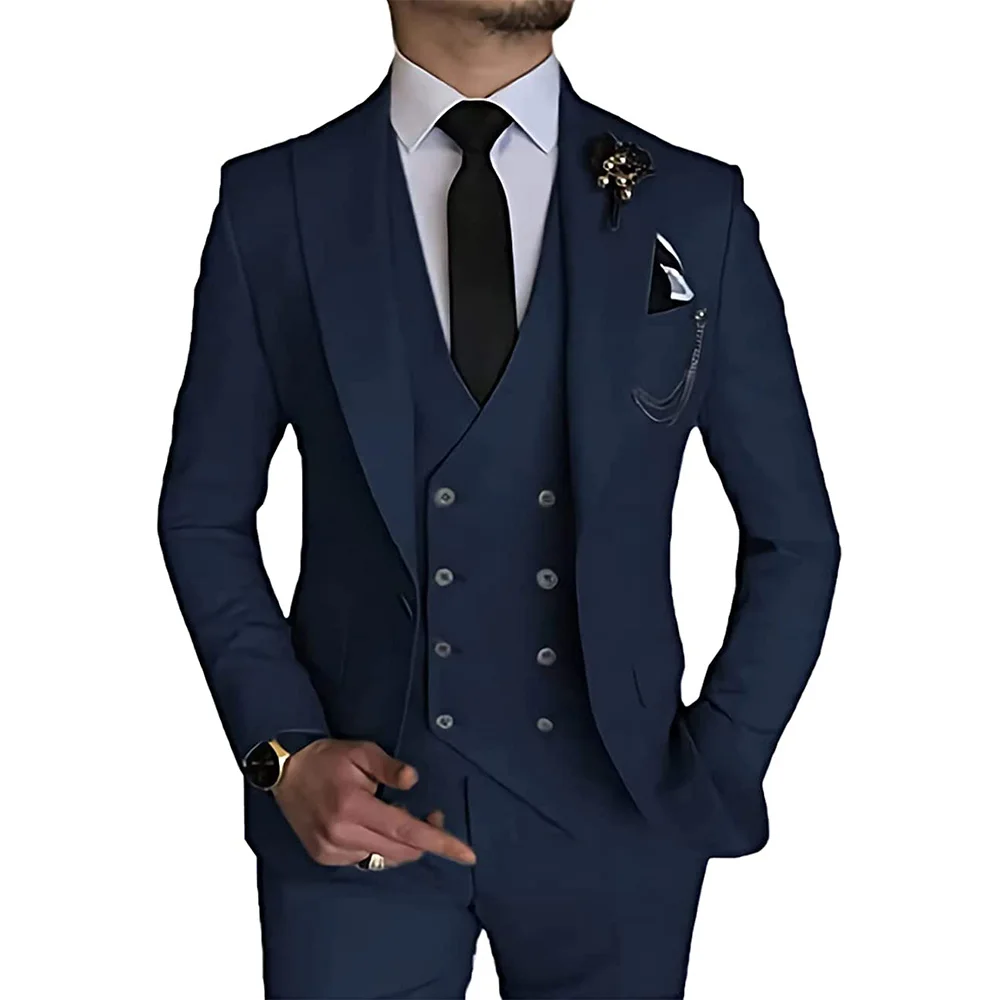 Элегантные костюмы для мужчин, приталенный двубортный пиджак из 3 предметов, жилет, брюки, комплект для вечеринки, свадьбы, бизнеса