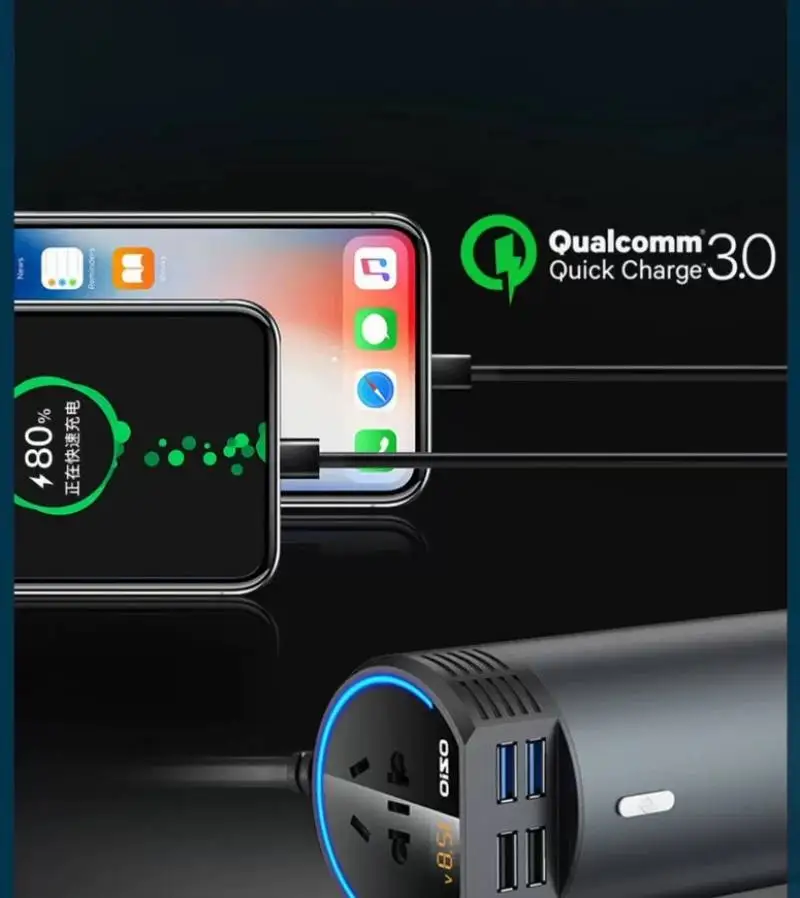Новый Автомобильный Инвертор постоянного тока 12 В/24 В переменный 220 В Автоматический Преобразователь Inversor 4 USB QC3.0 Быстрое Зарядное Устройство Автомобильный Адаптер Питания Инвертор